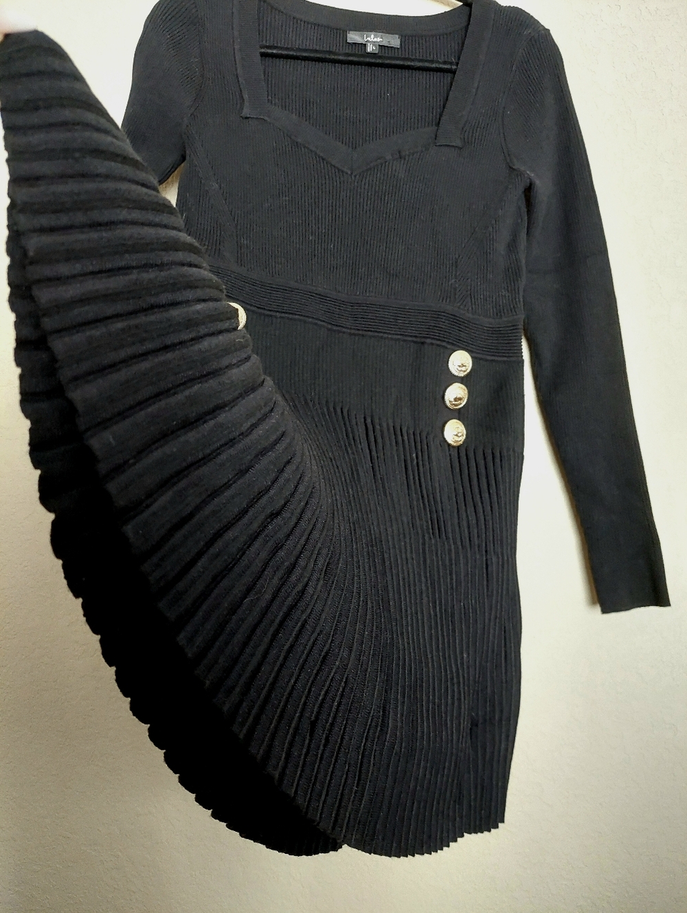 Lulus Chicest Crush Black Ribbed Long Sleeve Mini Sweater Dress Size L - Picture 6 of 13